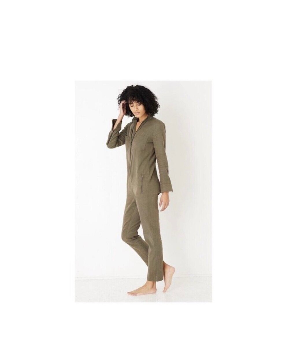 ASKK NY jeans long sleeve army green jumpsuit sz 2 M